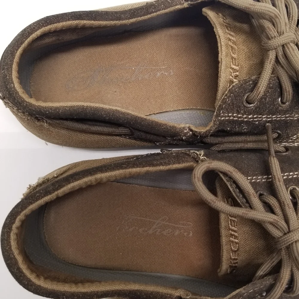 Sketchers Mens Size 10.5 Tan/Brown Textile Canvas Upper Loafer Lace Up Slip On